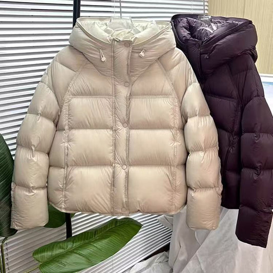 Chaqueta acolchada de algodón suelta con capucha corta y color liso para otoño e invierno
