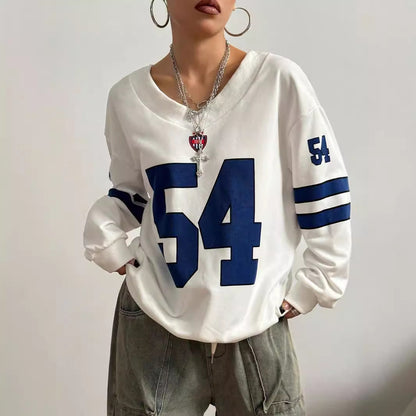 Sudadera holgada con cuello en V, estampado de letras y para todo tipo de ocasiones
