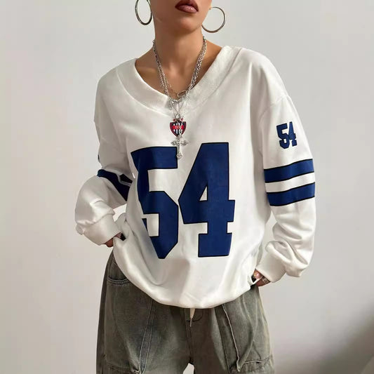 Sudadera holgada con cuello en V, estampado de letras y para todo tipo de ocasiones