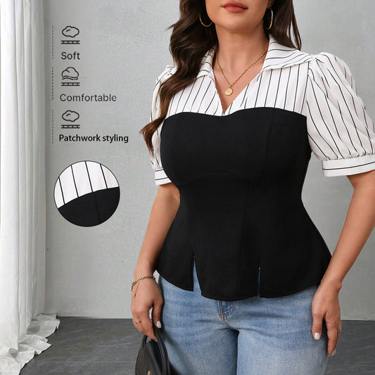 Top de patchwork a rayas para mujer, fino de verano