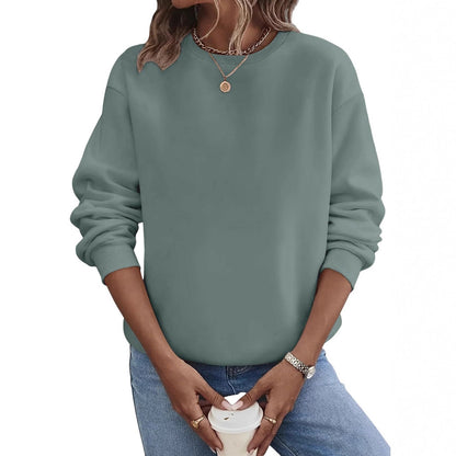 Suéter de moda de talla grande con cuello redondo en blanco y color liso