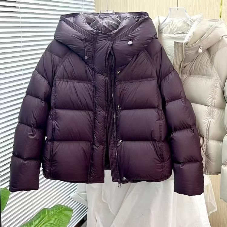 Chaqueta acolchada de algodón suelta con capucha corta y color liso para otoño e invierno