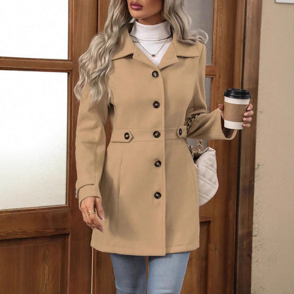 Abrigo de lana entallado de longitud media con solapa y botones elegantes