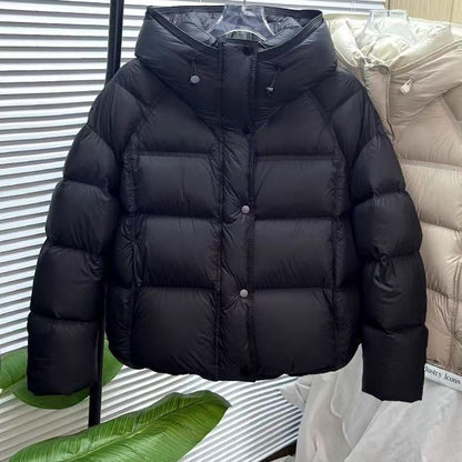 Chaqueta acolchada de algodón suelta con capucha corta y color liso para otoño e invierno