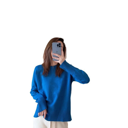 Suéter azul Klein de cuello redondo y manga larga con parte inferior holgada