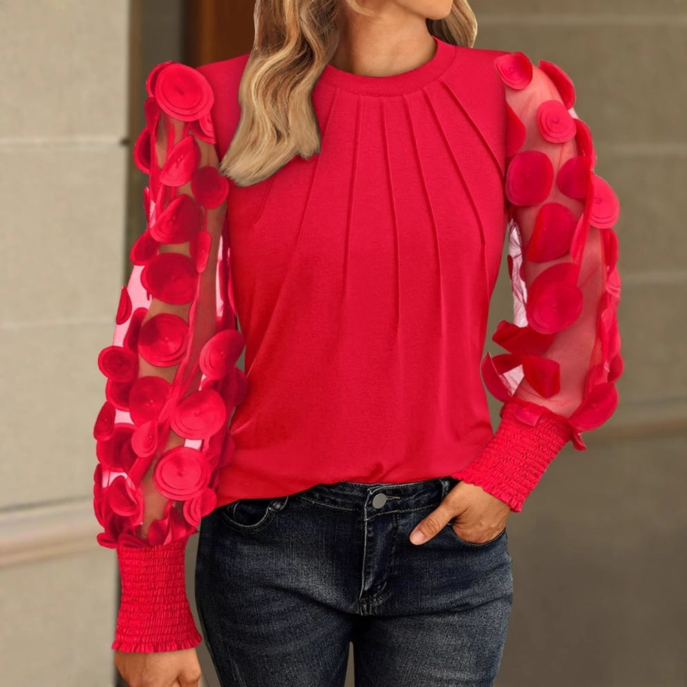 Camiseta de manga larga con cuello redondo y retazos de malla