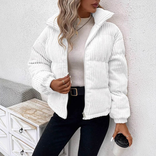 Chaqueta de pana corta de algodón y gruesa de talla grande para mujer