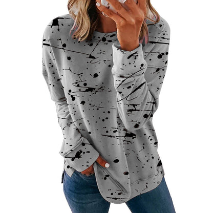 Camiseta holgada versátil de manga larga con estampado de grafiti