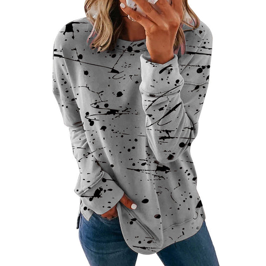 Camiseta holgada versátil de manga larga con estampado de grafiti