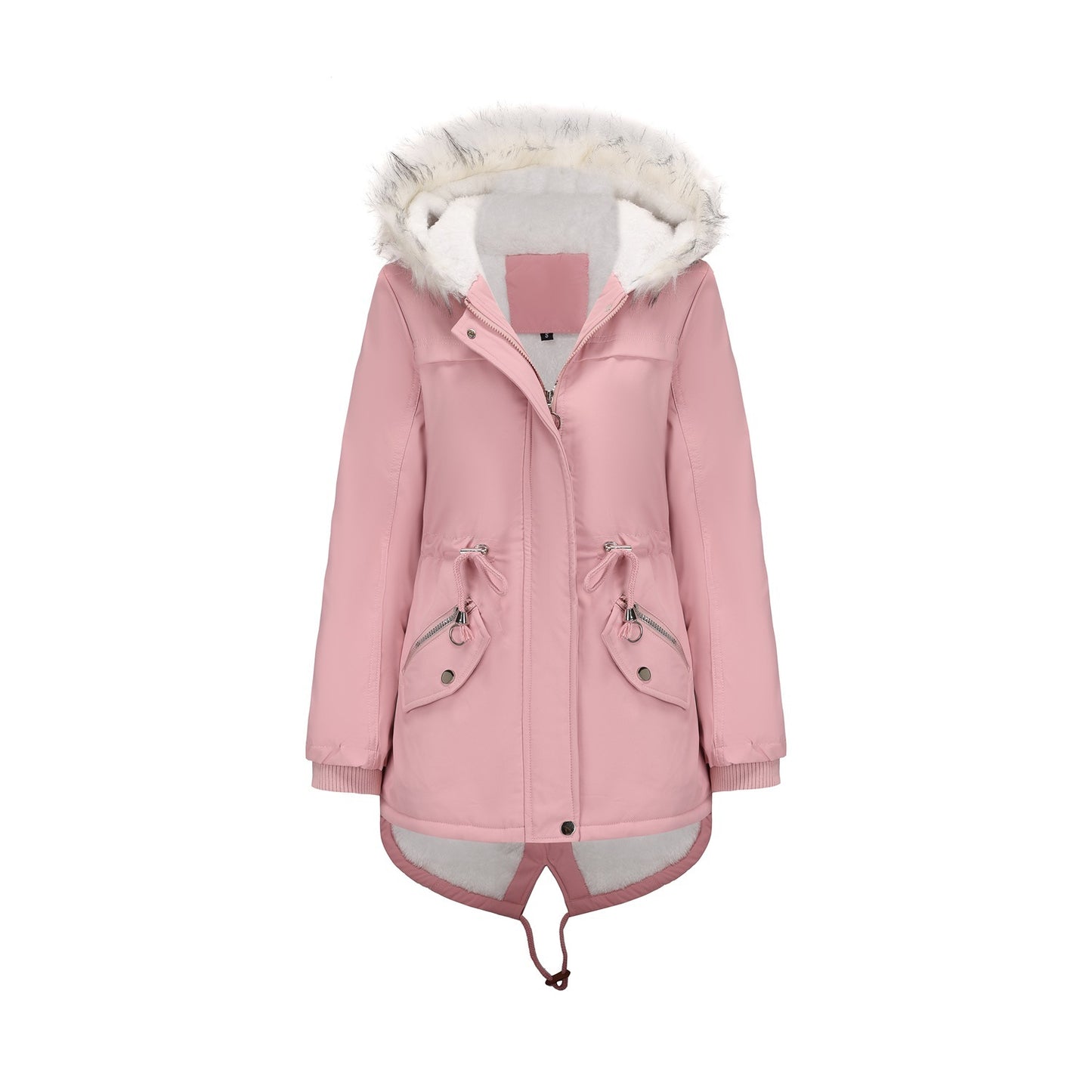 Abrigo acolchado de polar con cuello de piel y capucha para mujer