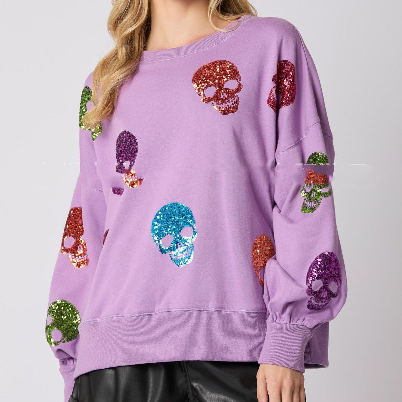 Suéter holgado con lentejuelas y calavera de Halloween para mujer