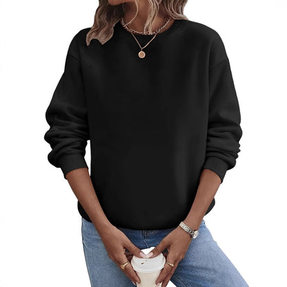 Suéter de moda de talla grande con cuello redondo en blanco y color liso