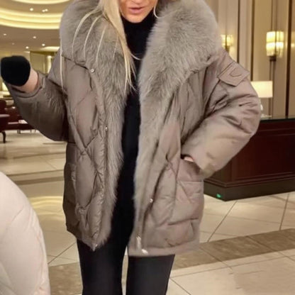 Chaqueta de algodón con capucha de longitud media para mujer