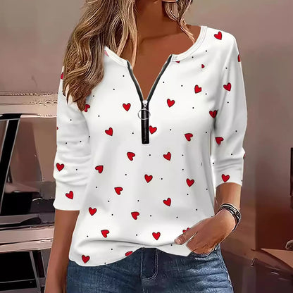 Camiseta con cuello redondo y cremallera con estampado digital Love