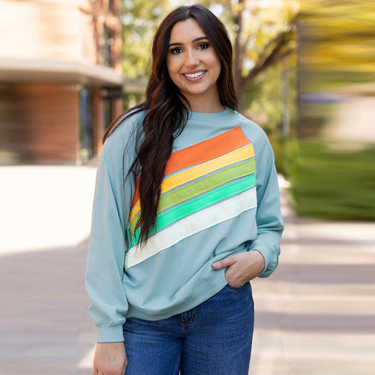Sudadera informal holgada de manga larga con rayas de arcoíris