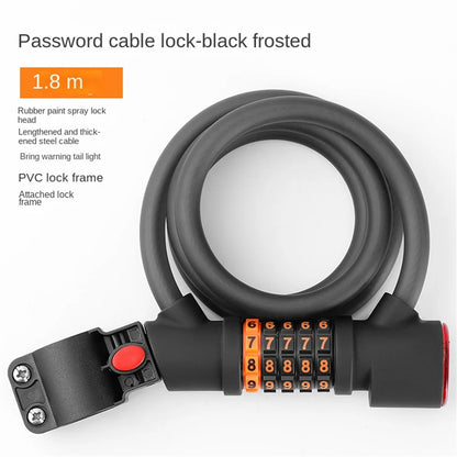 1.2M/1.8M Bike Lock Anti-theft 5 Digit Combination Password Security Lock With LED Light MTB Road Bike Steel Cable Bicycle Lock