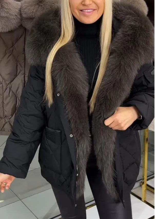 Chaqueta de algodón con capucha de longitud media para mujer