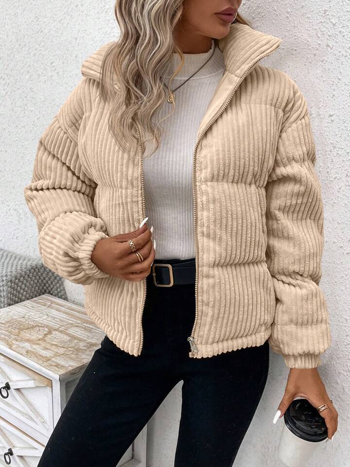 Chaqueta de pana corta de algodón y gruesa de talla grande para mujer