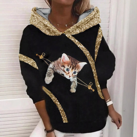 Suéter con capucha holgado de talla grande con estampado digital