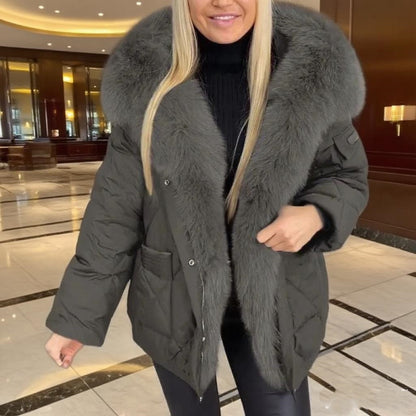 Chaqueta de algodón con capucha de longitud media para mujer