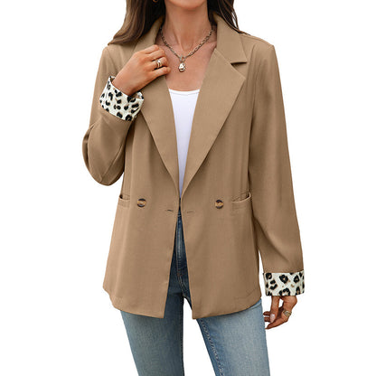 Chaqueta de traje vintage con estampado de leopardo y costuras para mujer