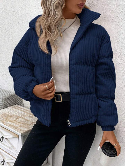 Chaqueta de pana corta de algodón y gruesa de talla grande para mujer