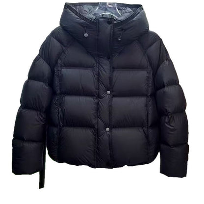 Chaqueta acolchada de algodón suelta con capucha corta y color liso para otoño e invierno