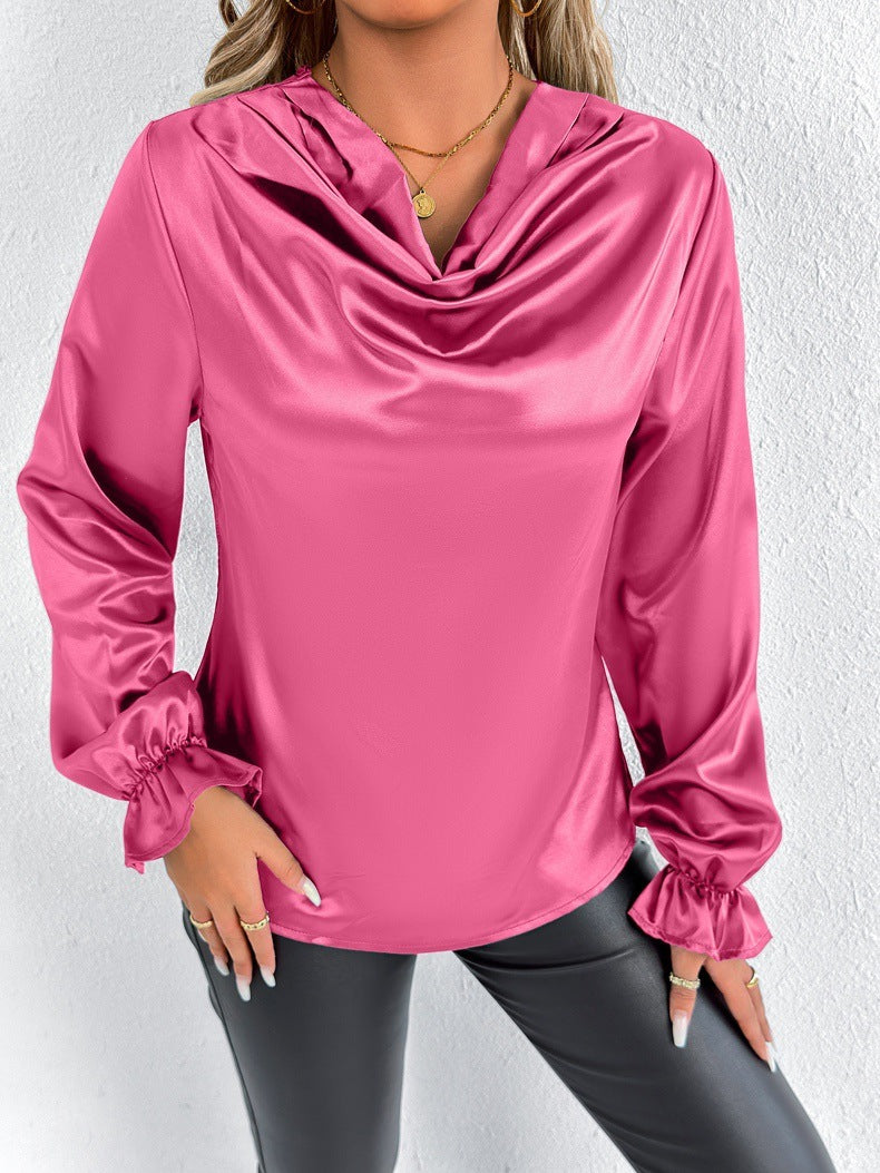 Camisa de satén de verano para mujer, manga regular