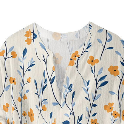Camiseta casual con cuello en V y borde de loto para mujer