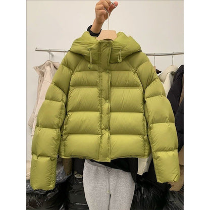 Chaqueta acolchada de algodón suelta con capucha corta y color liso para otoño e invierno